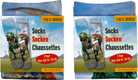 Preview: T-Rex World Socken verpackt Vorder- und Rückseite