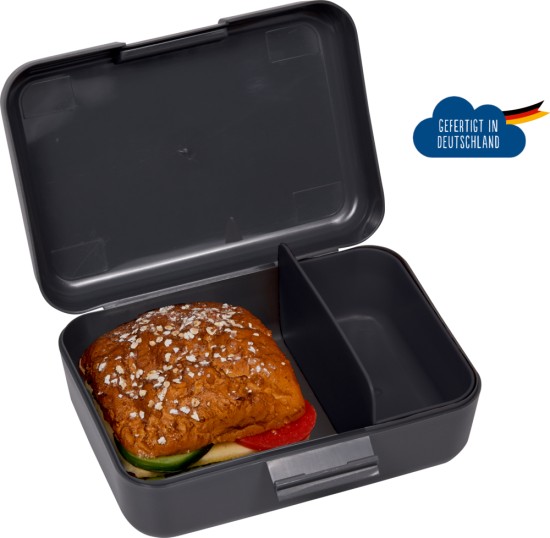 Preview: Butterbrotdose Innenansicht, Packbeispiel, mit Trennwand, ohne Inhalt