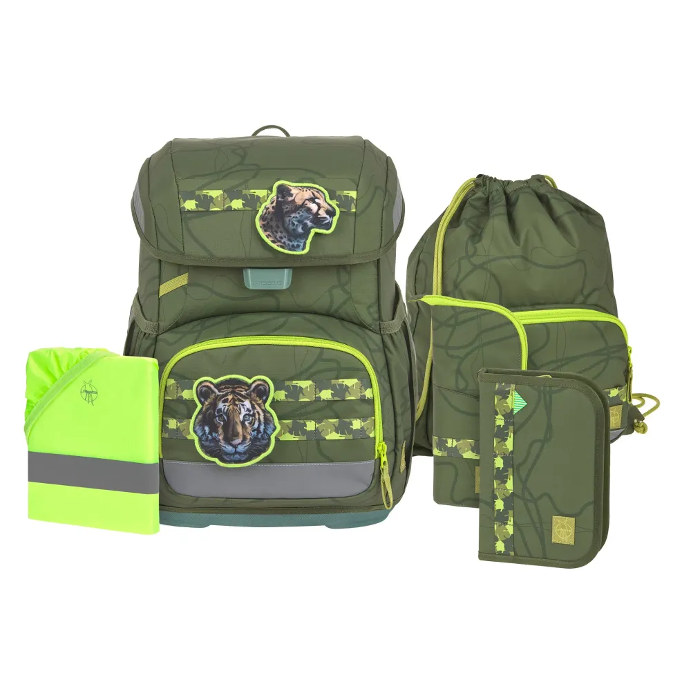 Lässig Schulranzen Set unique Light Jungle Grün 6 tlg